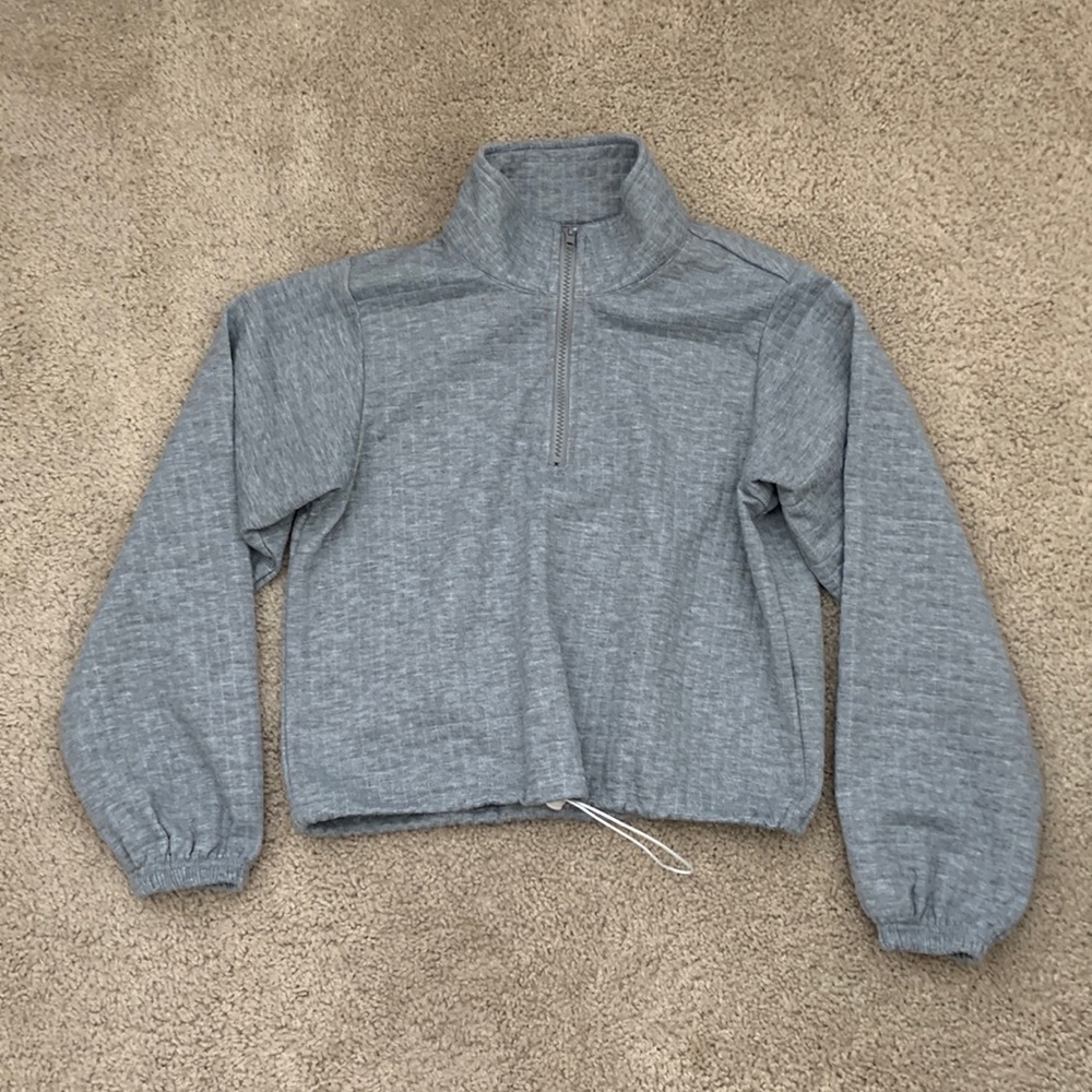 SHEIN Gray Half Zip Crop Top with Adjustable Hem